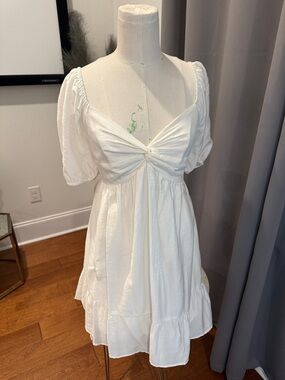 Altar'd State White Twist-Front Puff Sleeve Mini Dress